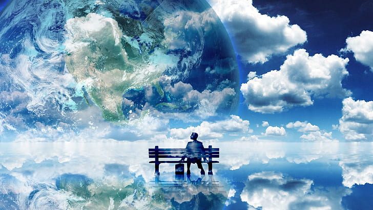Dream L, отражение, земля, вода, фэнтези, мир, сон, облака, 3d и аннотация, HD обои
