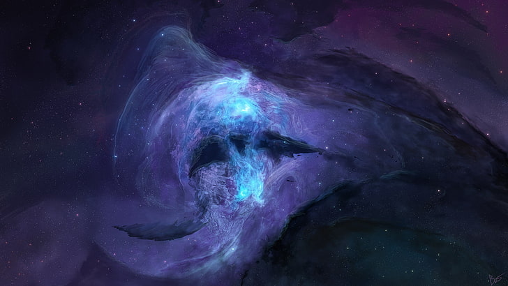 digitale Tapete der blauen, Schwarzweiss-Galaxie, Nebel, Raum, Sterne, Grafik, HD-Hintergrundbild