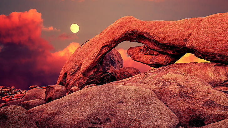 Joshua Tree National Park, California, red, Sun, rock, rocks, nature, outdoors, HD wallpaper