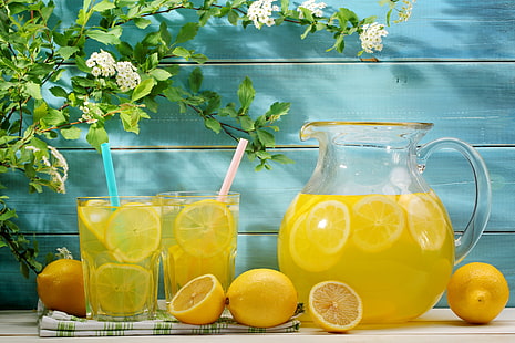 jus limun, musim panas, bunga, minuman, segar, lemon, limun, Wallpaper HD HD wallpaper