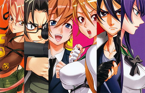 Busujima Saeko, Highschool Of The Dead, Komuro Takashi, Kouta Hirano, Manga, Miyamoto Rei, Takagi Saya, Tapety HD HD wallpaper