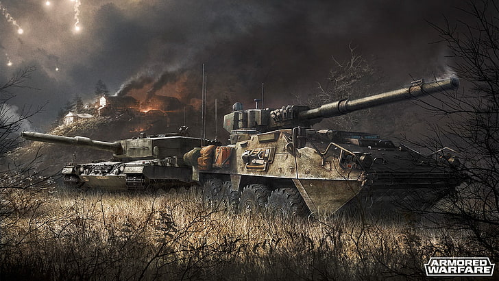 two gray tanks game illustration, Armored Warfare, tank, Stryker MGS, M1128 Mobile Gun System, Leopard 2, video games, HD wallpaper