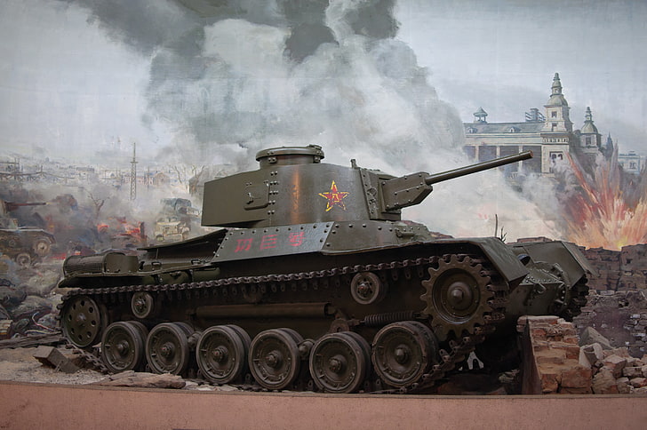 gray battle tank illustration, the city, fire, war, smoke, explosions, the ruins, tanks, Chinese, World of Tanks, light, Wargaming.Net, Chi-Ha, Type 97, HD wallpaper