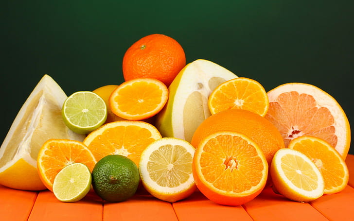 fruit, citrus backgrounds, Lemon, orange, lime, HD wallpaper