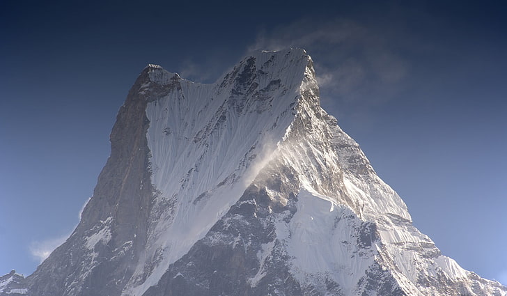 gunung yang tertutup es, alam, lanskap, pegunungan, Gunung Machhapuchchhre, Wallpaper HD