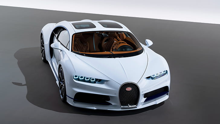 bugatti chiron, veículo de luxo, supercarro, bugatti, carro branco, HD papel de parede