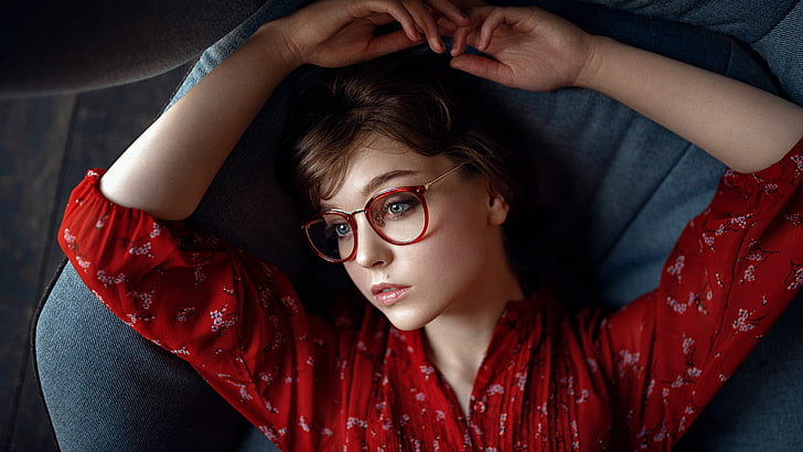 Georgy Chernyadyev, wanita, model, wanita dengan kacamata, Olya Pushkina, Wallpaper HD