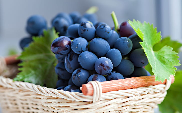 Grapes Basket, grapes, basket, fruits, HD wallpaper