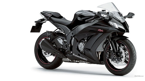 черный спортивный мотоцикл Kawasaki, Kawasaki, ниндзя Кавасаки, супербайк, гонки, HD обои HD wallpaper