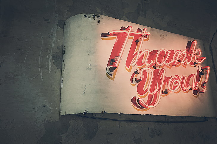 red Thank You neon signage, thanks, inscription, text, letters, lights, HD wallpaper