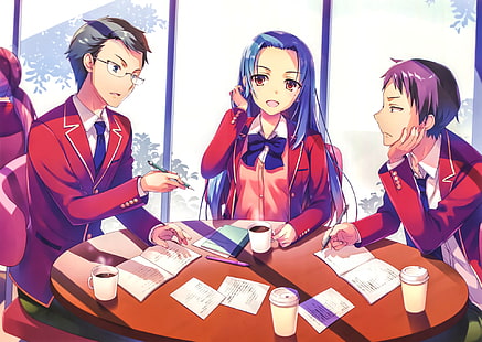 Anime, Classroom of the Elite, Akito Miyake, Haruka Hasebe, Teruhiko Yukimura, Tapety HD HD wallpaper