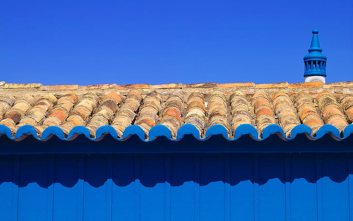błękit, niebo, dachy, Tapety HD