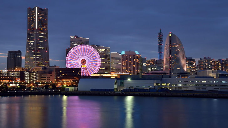 Japan, Yokohama, Ferris, Gebäude, Bucht, Megapolis, Asien, HD-Hintergrundbild