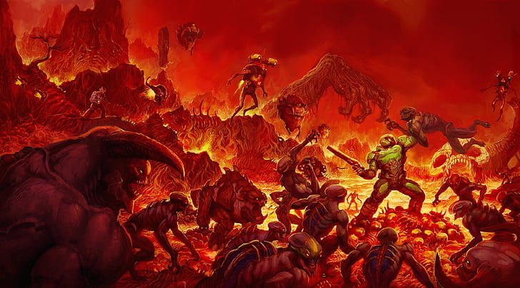 Doom 2016 видеоигра Hell, Игры, Другие игры, Artwork, Hell, Doom, 2016, видеоигра, conceptart, HD обои