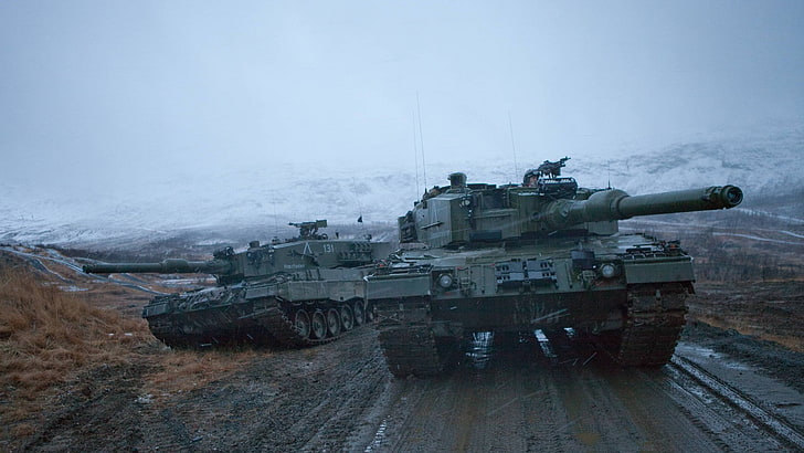두 개의 회색 전투 탱크, 탱크, 노르웨이, 표범 2, 노르웨이 육군, 군대, HD 배경 화면