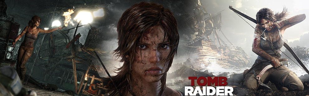 tomb raider doble pantalla lara croft multipantalla 3840x1200 Videojuegos Tomb Raider HD Art, doble pantalla, Tomb Raider, Fondo de pantalla HD HD wallpaper