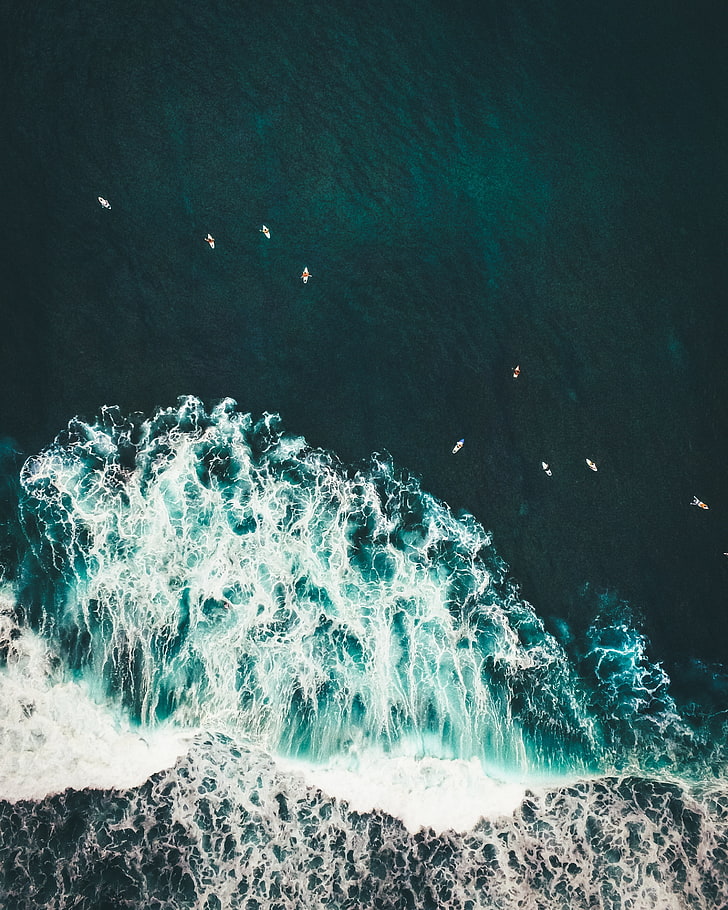 grüner Ozean, Ozean, Wellen, Brandung, Wasser, Ansicht von oben, Tropen, HD-Hintergrundbild, Handy-Hintergrundbild