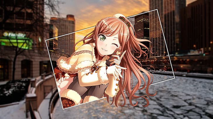 BanG Dream!, Imai Lisa, Winter, Fluss, Stadt, HD-Hintergrundbild