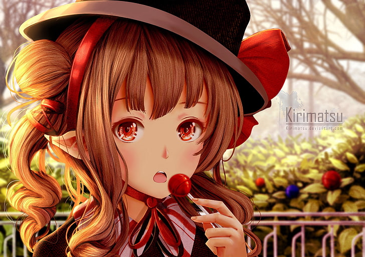 anime girl, semi realistic, close-up, lolipop, elf ears, Anime, HD wallpaper