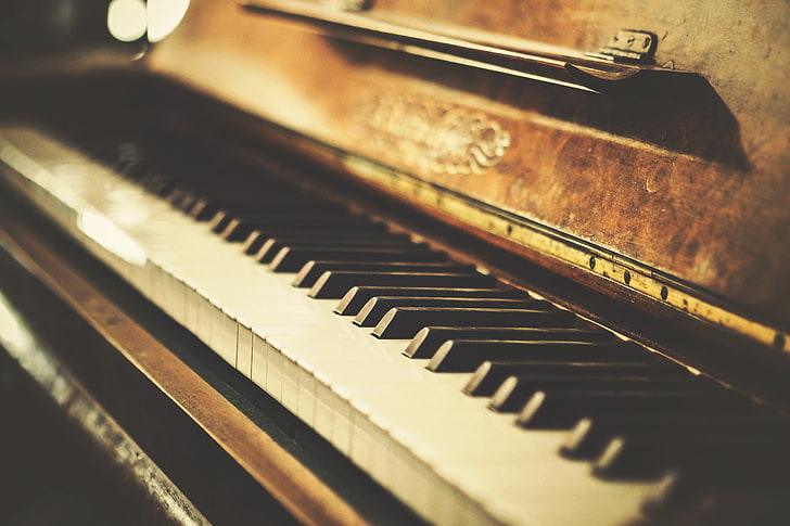 коричнево-серый рояль, ретро, ​​ключи, старый, пианино, фото, план, винтаж, HD обои