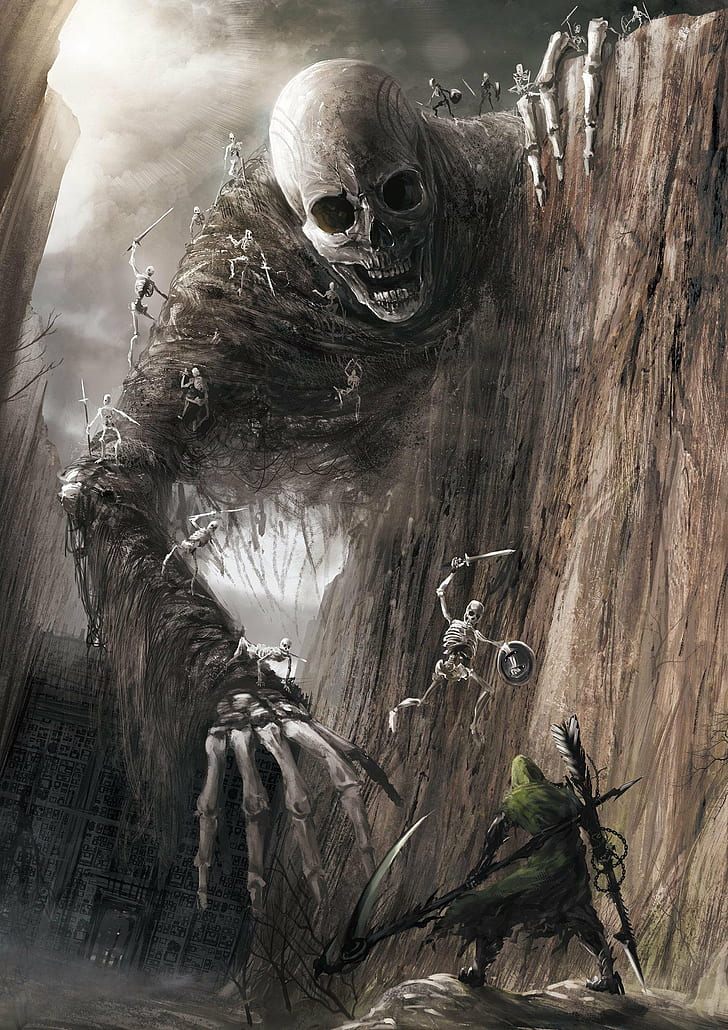 skeleton, skull, creepy, giant, HD wallpaper