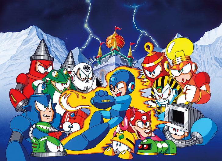 Mega Man, Mega Man 4, Bright Man (Mega Man), Dive Man (Mega Man), Drill Man (Mega Man), Dust Man (Mega Man), Eddie (Mega Man), Pharaoh Man (Mega Man), Ring Man (Mega Man), Rush (Mega Man), Skull Man (Mega Man), Toad Man (Mega Man), HD wallpaper