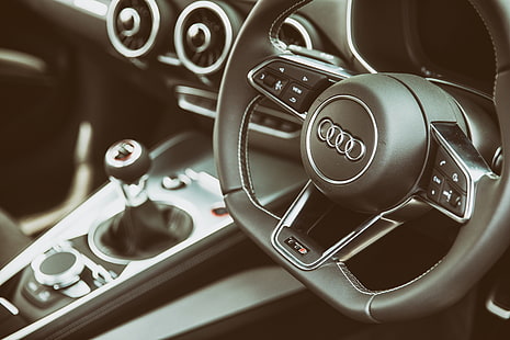 black Audio multi-function steering wheel, audi, tts, steering wheel, interior, HD wallpaper HD wallpaper