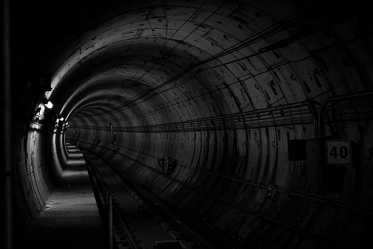 túnel, preto, metro, monocromático, subterrâneo, HD papel de parede