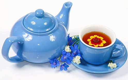  flower, tea, kettle, Cup, still life, HD wallpaper HD wallpaper