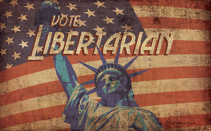libertarianism, Statue of Liberty, American flag, HD wallpaper