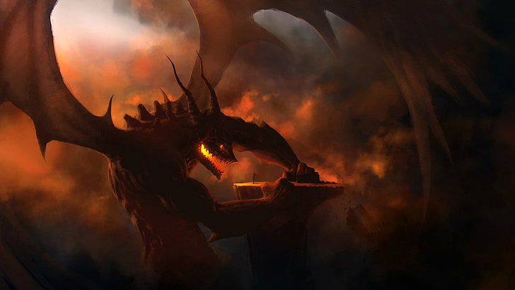 papel de parede dragão, obra de arte, arte da fantasia, demônio, inferno, criatura, HD papel de parede