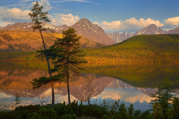 paisaje, montañas, naturaleza, reflejo, agua, árboles, Fondo de pantalla HD