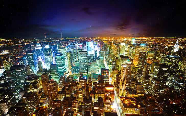 風景、夜、都市、ニューヨーク市、米国、 HDデスクトップの壁紙