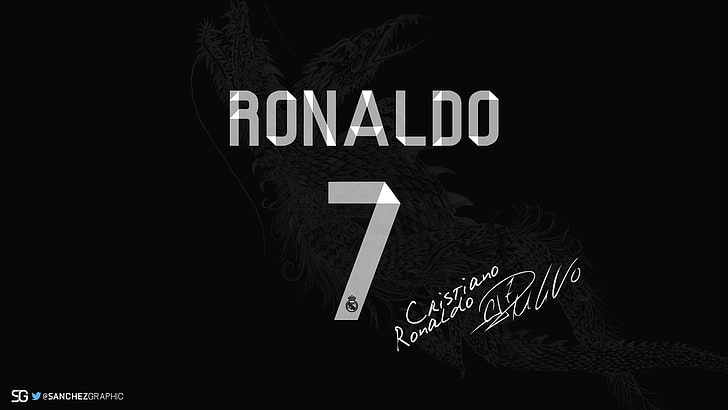 Cristiano Ronaldo 7 dengan tanda tangan, Cristiano Ronaldo, Sanchez Desing, angka, Wallpaper HD