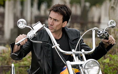 Actors, Nicolas Cage, Actor, Celebrity, Man, Motorcycle, HD wallpaper HD wallpaper