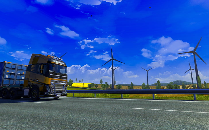 رف سقف السيارة باللونين الأسود والأحمر ، ألعاب الفيديو ، Euro Truck Simulator 2 ، الشاحنات ، الطريق السريع ، لقطة شاشة، خلفية HD