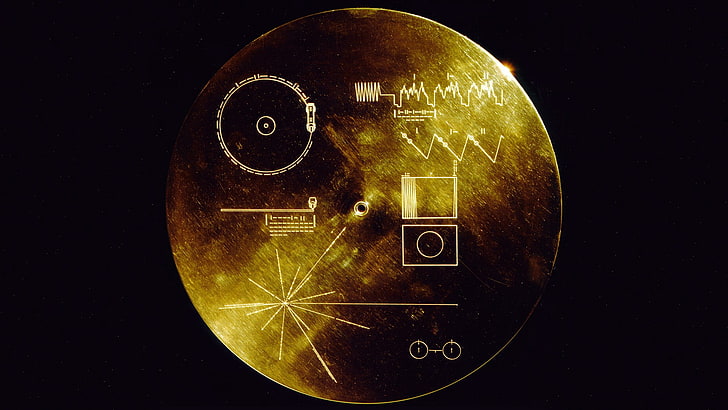 round case with circuit symbols, Voyager Golden Record, Voyager, space, HD wallpaper