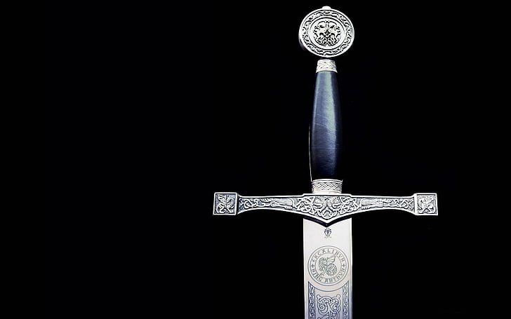 черно-серая рукоять меча, Меч, король Артур, Экскалибур, легенда, HD обои