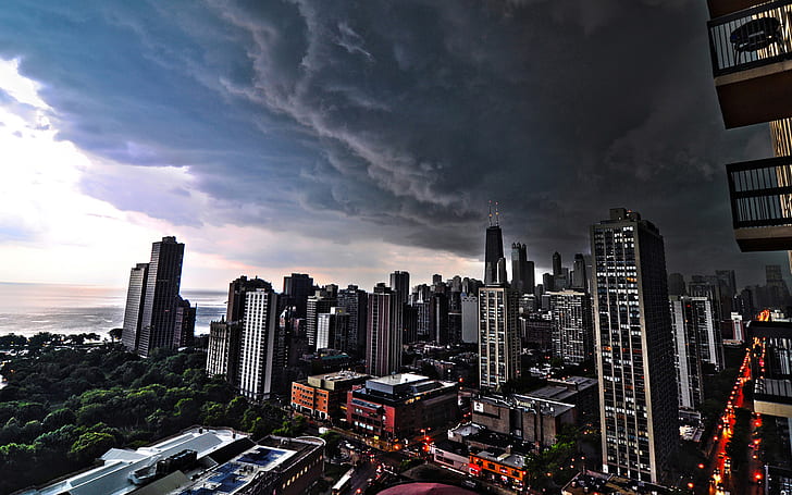 시카고를 통해 어두운 도시 폭풍 구름 배경 화면 Hd 2560 × 1440, HD 배경 화면