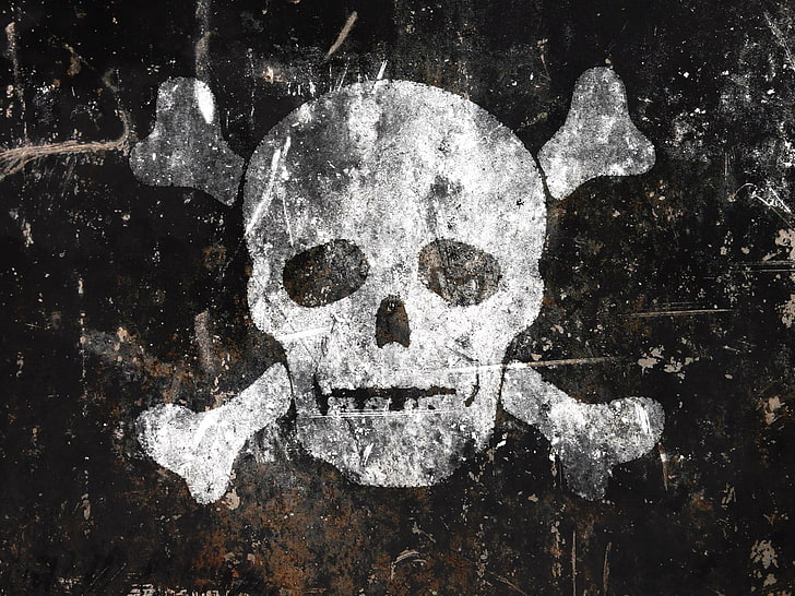 черно-белый логотип черепа, пираты, череп, произведения искусства, гранж, HD обои