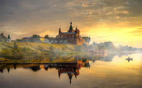 수도원, 풍경, 러시아, 강, HD 배경 화면 HD wallpaper