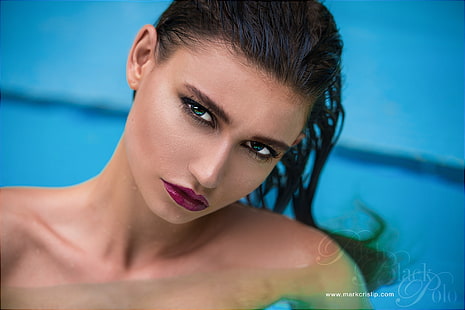 Ilvy Kokomo, women, face, swimming pool, wet hair, water, portrait, water drops, HD wallpaper HD wallpaper