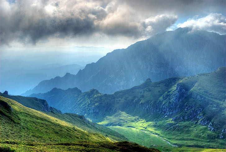 Valley, mountains, clouds, valley, HD wallpaper