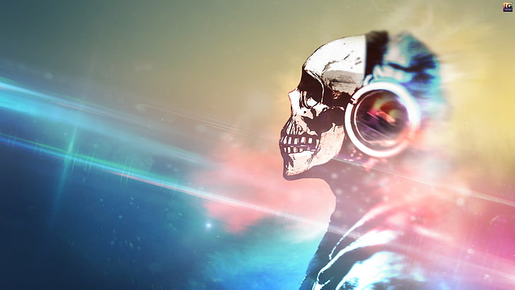 skull illustration, skull, headphones, HD wallpaper