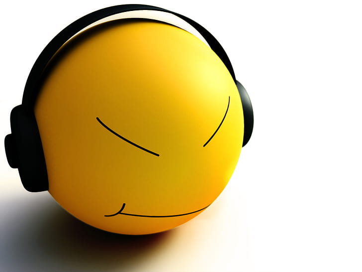Smiley Listen Music HD, emoji clip art, abstract, music, 3d, smiley, listen, Fondo de pantalla HD