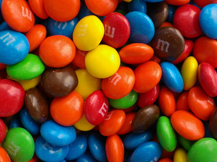 multicolored M&M chocolates, multicolored, consumerism, macro, colorful, candy, chocolate, mandm's, candies, saturation, food, multi Colored, yellow, sweet Food, blue, HD wallpaper