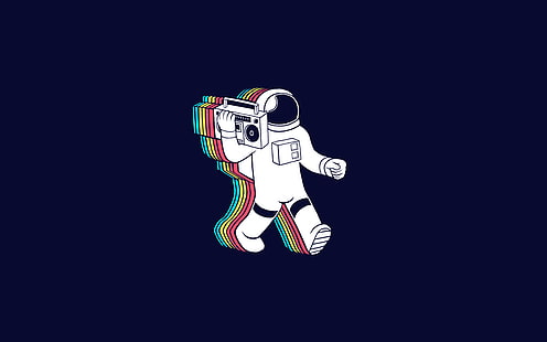 astronauta, llevando, caja de auge, ilustración, minimalismo, astronauta, boombox, Fondo de pantalla HD HD wallpaper