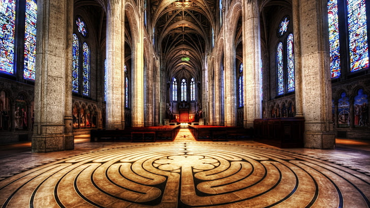 Innenraum der Kathedrale, HDR, drinnen, Kirche, Glasmalerei, Muster, Chartres, Frankreich, HD-Hintergrundbild