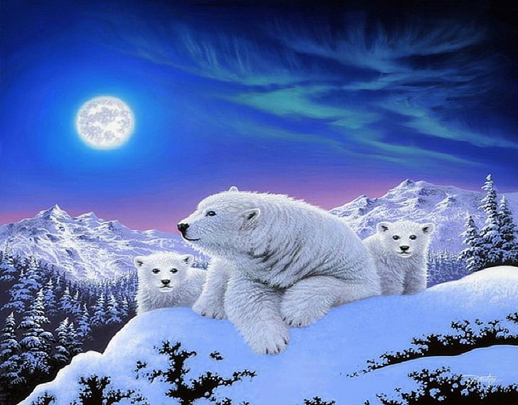 ?Dreams of Polar Bears?, dreams, creative-pre--made, mountains, landscapes, softness-beauty, drawings, trees, blue-dreams, digital-ar, HD wallpaper