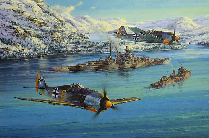 Втората световна война, fw 190, Focke-Wulf, Luftwaffe, Германия, самолет, военен, самолет, военен самолет, Tirpitz, HD тапет